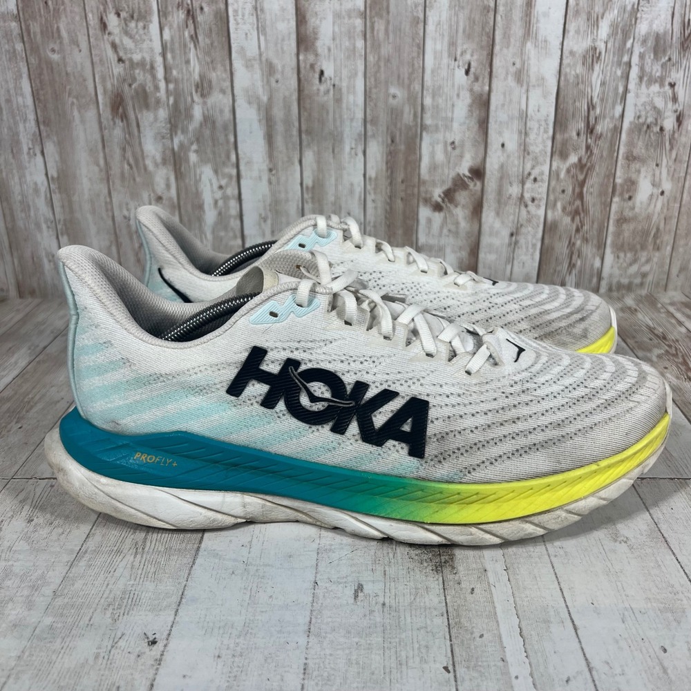 Hoka One One Mach 5 Mens Running Shoes White Blue Yellow 1127893 WBGL Size 13D